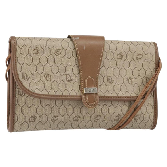 Christian Dior Honeycomb Canvas Shoulder Bag PVC Beige Gold Auth bs32244