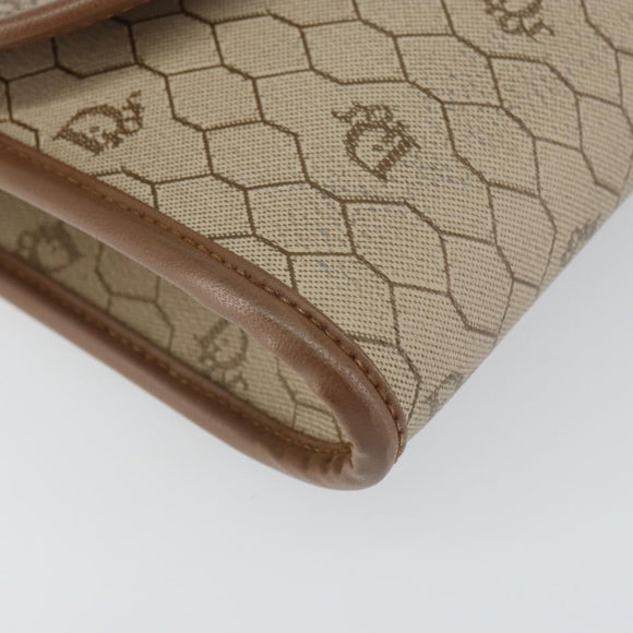 Christian Dior Honeycomb Canvas Shoulder Bag PVC Beige Gold Auth bs32244