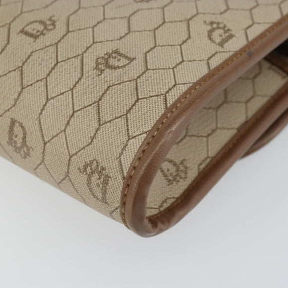 Christian Dior Honeycomb Canvas Shoulder Bag PVC Beige Gold Auth bs32244