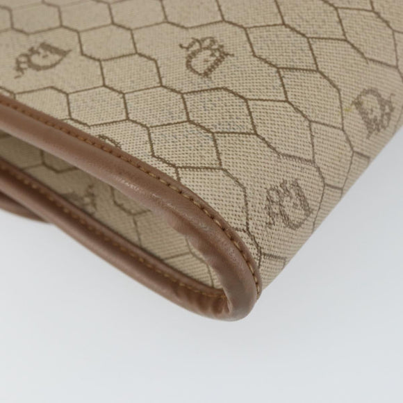 Christian Dior Honeycomb Canvas Shoulder Bag PVC Beige Gold Auth bs32244