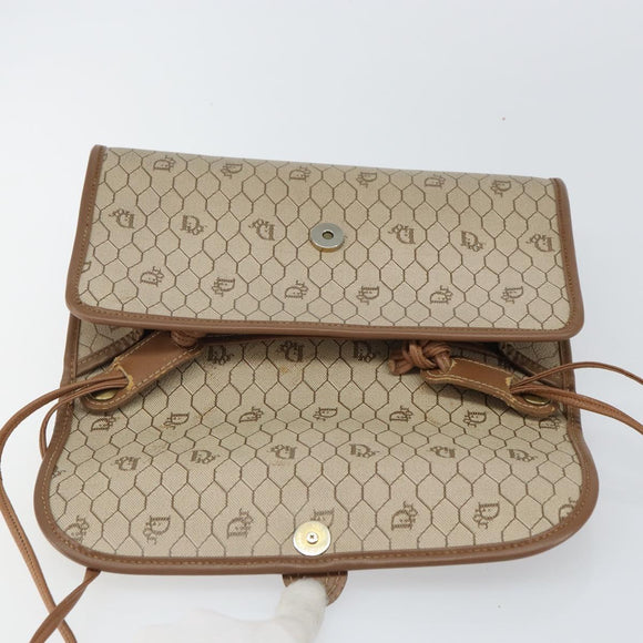 Christian Dior Honeycomb Canvas Shoulder Bag PVC Beige Gold Auth bs32244
