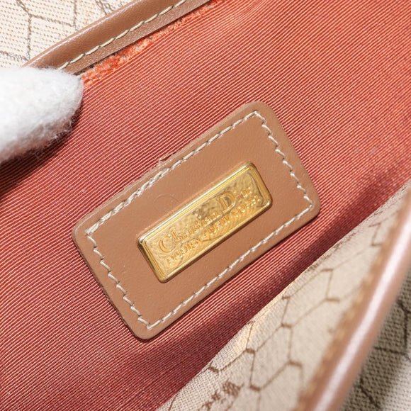 Christian Dior Honeycomb Canvas Shoulder Bag PVC Beige Gold Auth bs32244