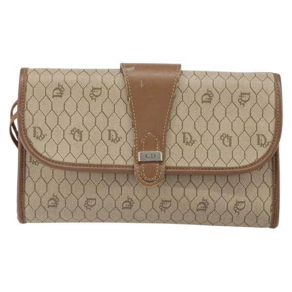 Christian Dior Honeycomb Canvas Shoulder Bag PVC Beige Gold Auth bs32244