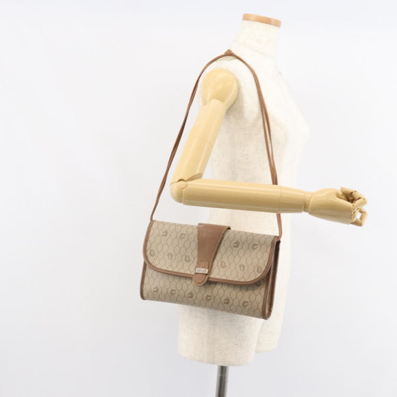 Christian Dior Honeycomb Canvas Shoulder Bag PVC Beige Gold Auth bs32244