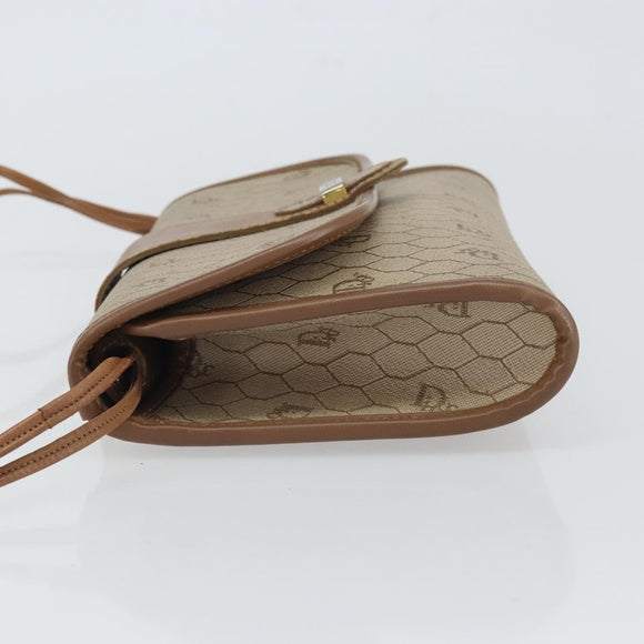 Christian Dior Honeycomb Canvas Shoulder Bag PVC Beige Gold Auth bs32244