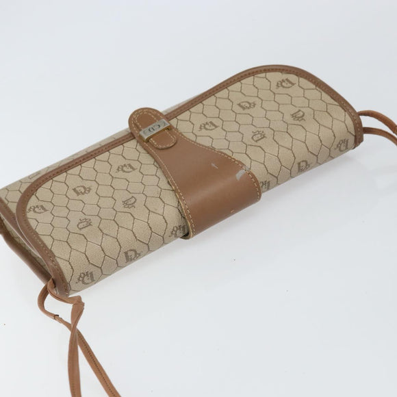 Christian Dior Honeycomb Canvas Shoulder Bag PVC Beige Gold Auth bs32244