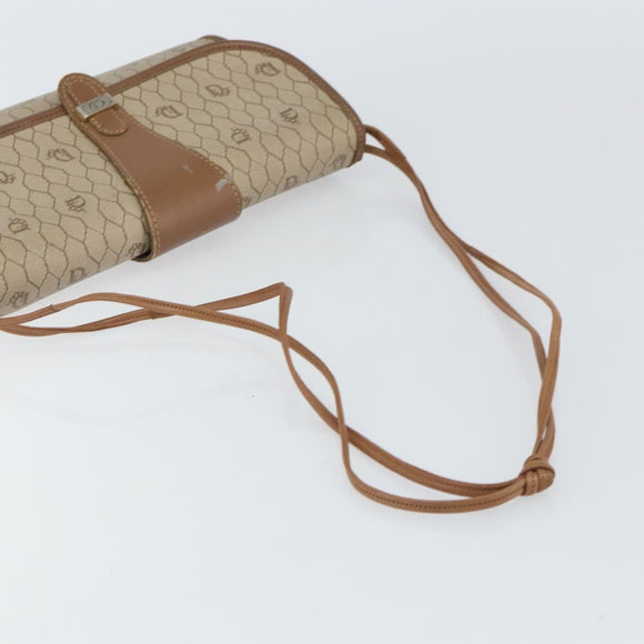 Christian Dior Honeycomb Canvas Shoulder Bag PVC Beige Gold Auth bs32244