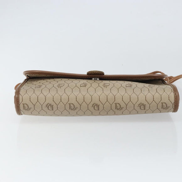 Christian Dior Honeycomb Canvas Shoulder Bag PVC Beige Gold Auth bs32244