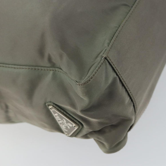 PRADA Tote Bag Nylon Khaki Silver Auth bs32247