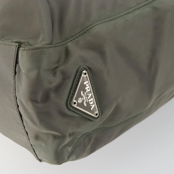 PRADA Tote Bag Nylon Khaki Silver Auth bs32247
