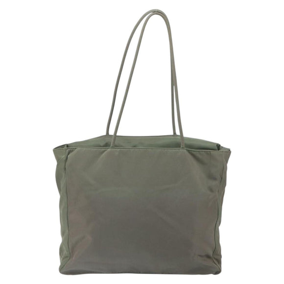 PRADA Tote Bag Nylon Khaki Silver Auth bs32247