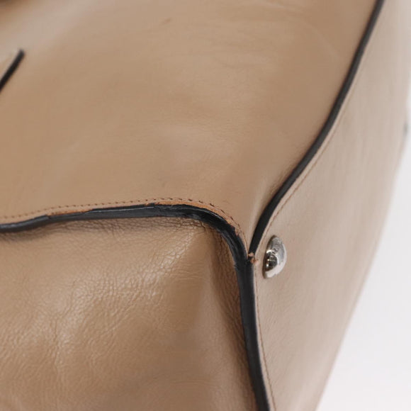PRADA Tote Bag Leather 2way Beige Silver Auth bs32248
