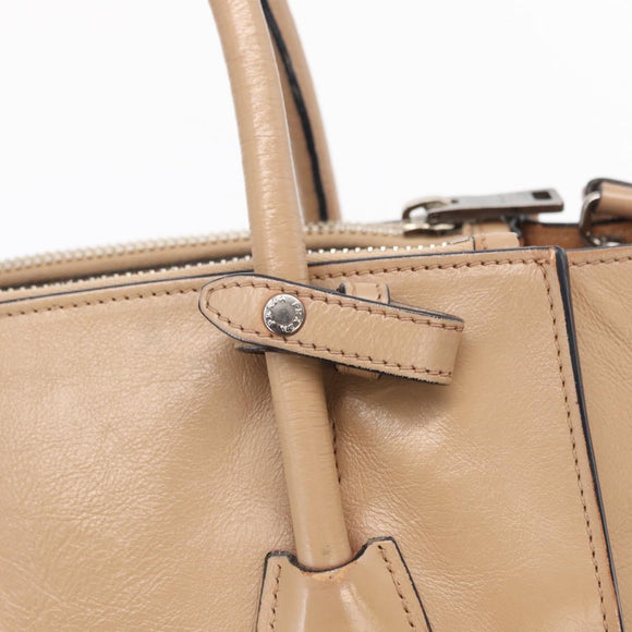 PRADA Tote Bag Leather 2way Beige Silver Auth bs32248