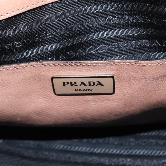 PRADA Tote Bag Leather 2way Beige Silver Auth bs32248