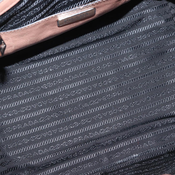PRADA Tote Bag Leather 2way Beige Silver Auth bs32248