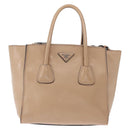 PRADA Tote Bag Leather 2way Beige Silver Auth bs32248-2