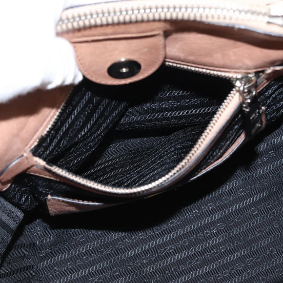 PRADA Tote Bag Leather 2way Beige Silver Auth bs32248