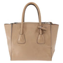 PRADA Tote Bag Leather 2way Beige Silver Auth bs32248-3