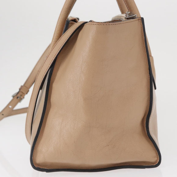 PRADA Tote Bag Leather 2way Beige Silver Auth bs32248