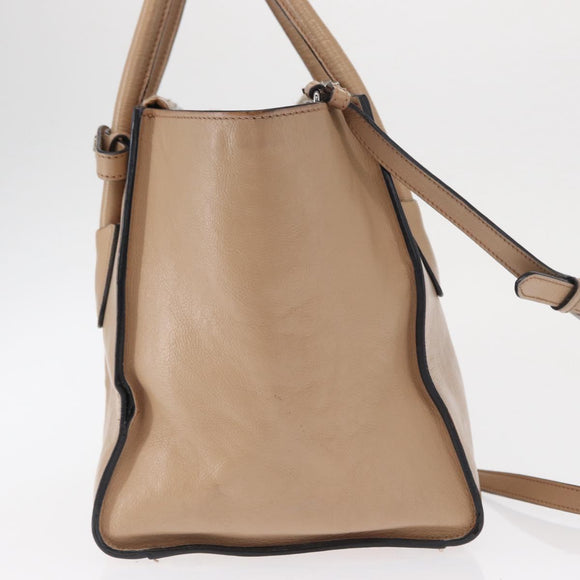 PRADA Tote Bag Leather 2way Beige Silver Auth bs32248