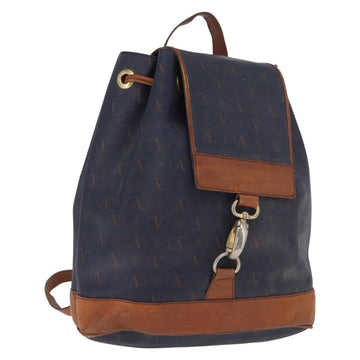 VALENTINO Backpack Leather Navy Gold Auth bs32249