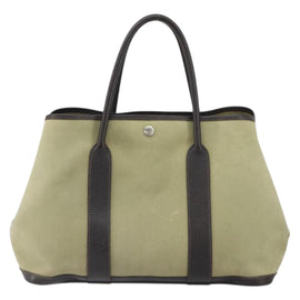 HERMES Garden Party MM Tote Bag Canvas Beige Auth bs32258 - 0