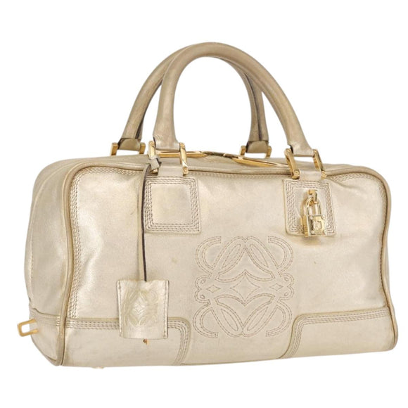 LOEWE Anagram Americana 28 Hand Bag Leather Gold Tone Auth bs32274