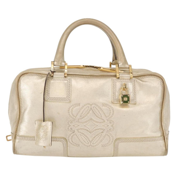 LOEWE Anagram Americana 28 Hand Bag Leather Gold Tone Auth bs32274