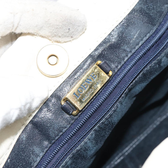 LOEWE Anagram Shoulder Bag Leather White Gold Auth bs32275