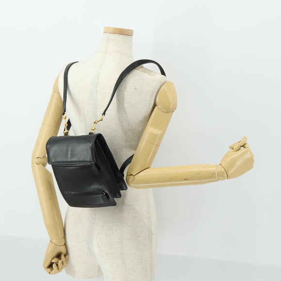 GUCCI Backpack Leather Black Gold Auth bs32276