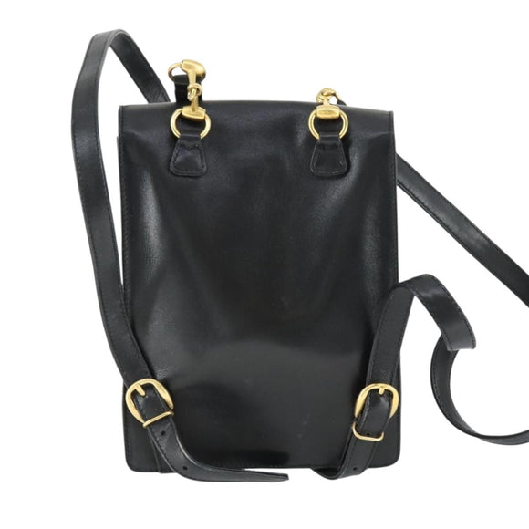 GUCCI Backpack Leather Black Gold Auth bs32276