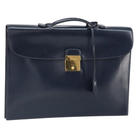 HERMES Kirius Business Bag Leather Navy Gold Auth bs32277