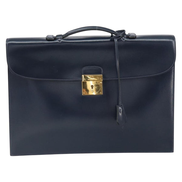 HERMES Kirius Business Bag Leather Navy Gold Auth bs32277
