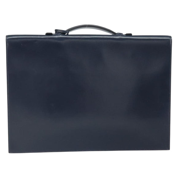 HERMES Kirius Business Bag Leather Navy Gold Auth bs32277