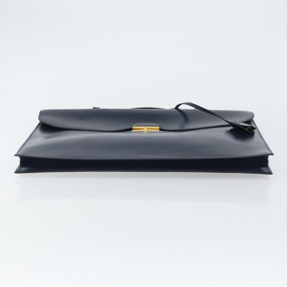 HERMES Kirius Business Bag Leather Navy Gold Auth bs32277