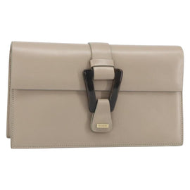 GUCCI Clutch Bag Leather Outlet Beige Gold Auth bs32278