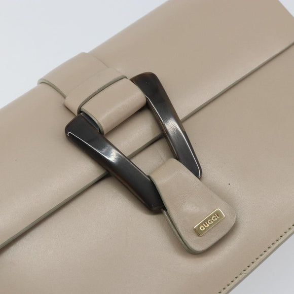 GUCCI Clutch Bag Leather Outlet Beige Gold Auth bs32278