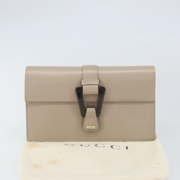 GUCCI Clutch Bag Leather Outlet Beige Gold Auth bs32278