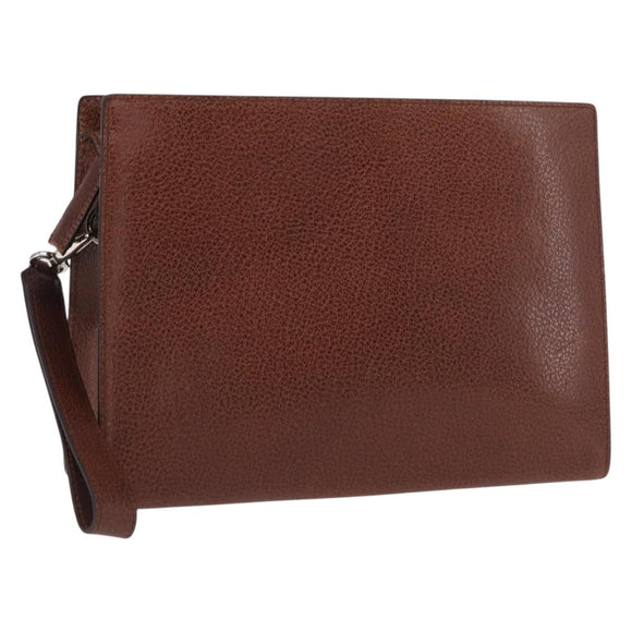Salvatore Ferragamo Clutch Bag Leather Brown Auth bs32282