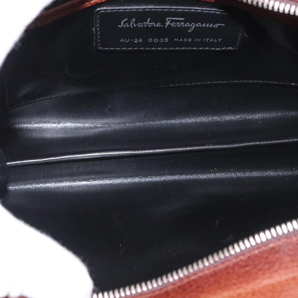 Salvatore Ferragamo Clutch Bag Leather Brown Auth bs32282