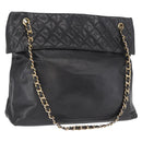 CHANEL Matelasse Chain Shoulder Bag Lamb Skin Black Gold CC Auth bs32292-1