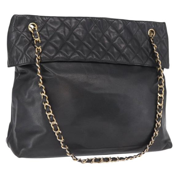 CHANEL Matelasse Chain Shoulder Bag Lamb Skin Black Gold CC Auth bs32292
