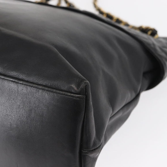 CHANEL Matelasse Chain Shoulder Bag Lamb Skin Black Gold CC Auth bs32292