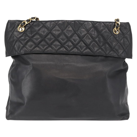 CHANEL Matelasse Chain Shoulder Bag Lamb Skin Black Gold CC Auth bs32292