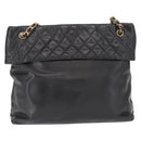 CHANEL Matelasse Chain Shoulder Bag Lamb Skin Black Gold CC Auth bs32292-3