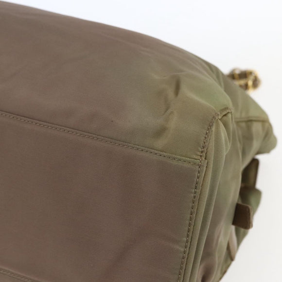 PRADA Chain Shoulder Bag Nylon Khaki Gold Auth bs32294