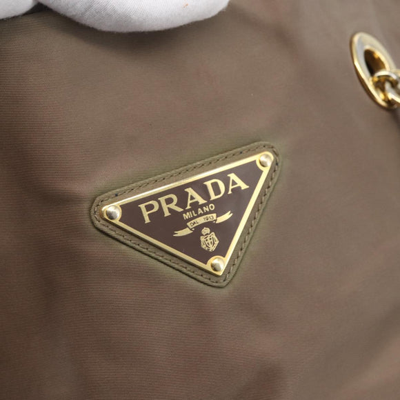 PRADA Chain Shoulder Bag Nylon Khaki Gold Auth bs32294