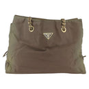 PRADA Chain Shoulder Bag Nylon Khaki Gold Auth bs32294-13