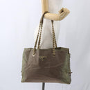 PRADA Chain Shoulder Bag Nylon Khaki Gold Auth bs32294-26