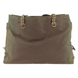 PRADA Chain Shoulder Bag Nylon Khaki Gold Auth bs32294 - 0